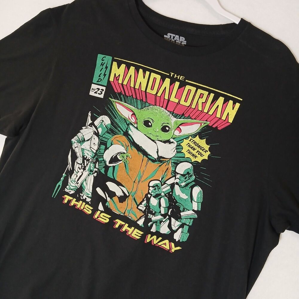 Star Wars Mens XL The Mandalorian Grogu Comic Graphic Tee Black Fifth Sun #1140